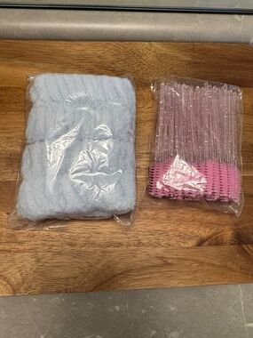 Light Blue Plush Wristlets and Pink Lash Brushes